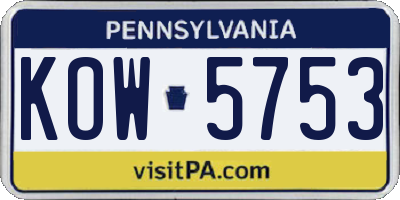PA license plate KOW5753