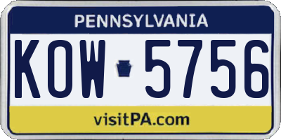 PA license plate KOW5756