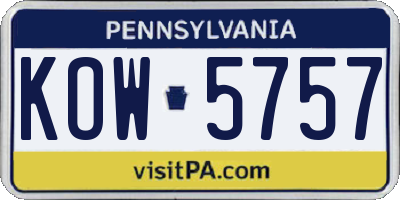 PA license plate KOW5757