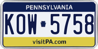 PA license plate KOW5758
