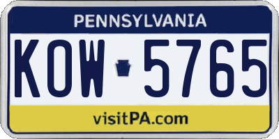 PA license plate KOW5765