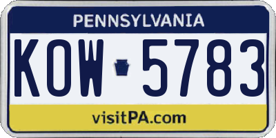 PA license plate KOW5783