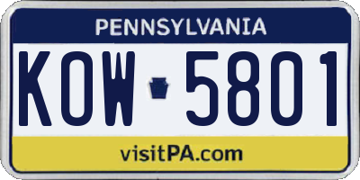 PA license plate KOW5801