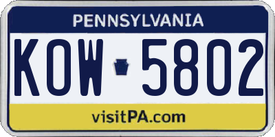 PA license plate KOW5802