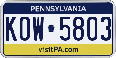 PA license plate KOW5803