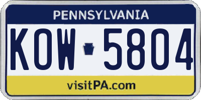 PA license plate KOW5804