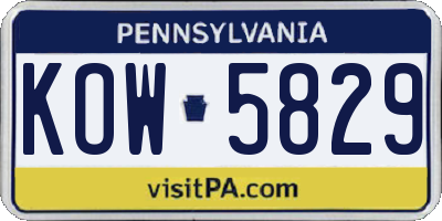 PA license plate KOW5829