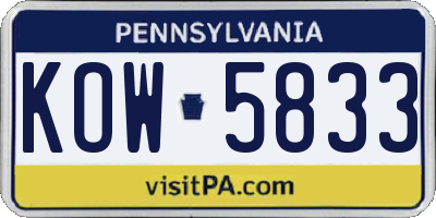PA license plate KOW5833