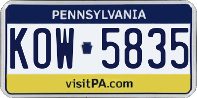 PA license plate KOW5835