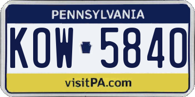 PA license plate KOW5840