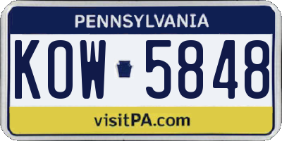 PA license plate KOW5848