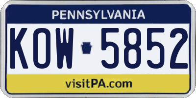 PA license plate KOW5852