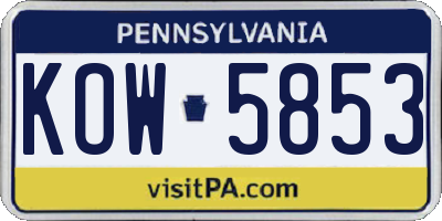 PA license plate KOW5853