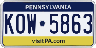 PA license plate KOW5863