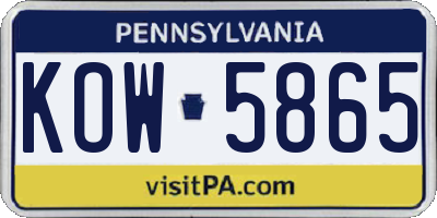 PA license plate KOW5865