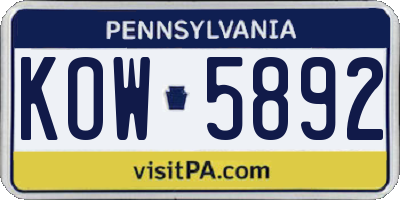 PA license plate KOW5892