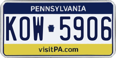PA license plate KOW5906