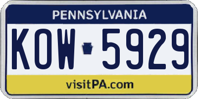 PA license plate KOW5929