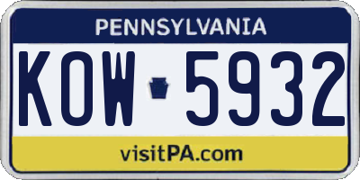 PA license plate KOW5932