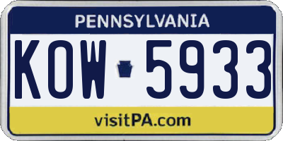 PA license plate KOW5933