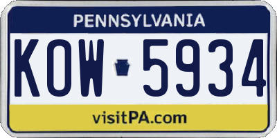 PA license plate KOW5934
