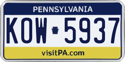 PA license plate KOW5937