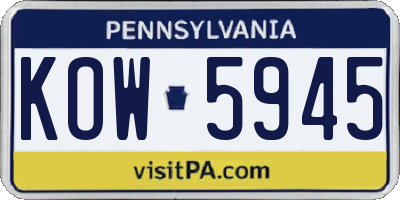 PA license plate KOW5945