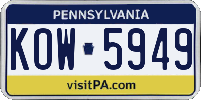 PA license plate KOW5949