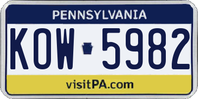 PA license plate KOW5982