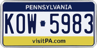 PA license plate KOW5983