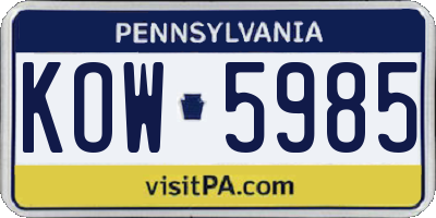 PA license plate KOW5985