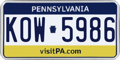 PA license plate KOW5986