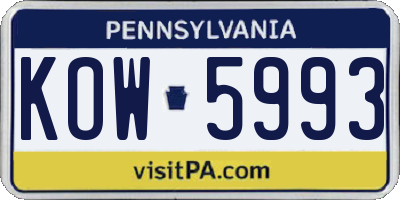 PA license plate KOW5993