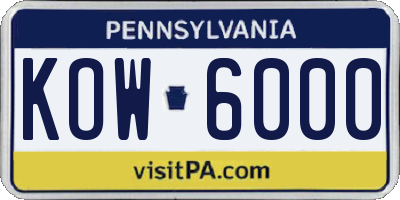 PA license plate KOW6000