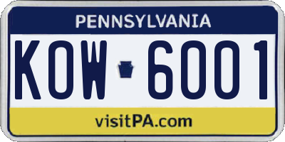 PA license plate KOW6001