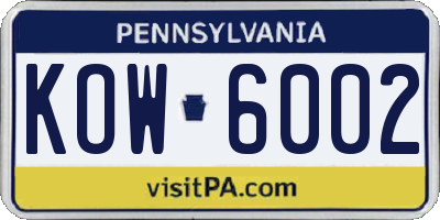 PA license plate KOW6002