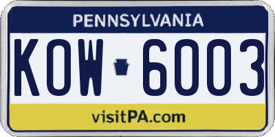 PA license plate KOW6003
