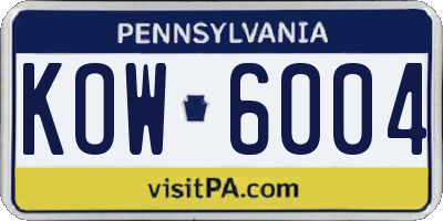 PA license plate KOW6004