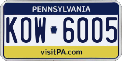 PA license plate KOW6005