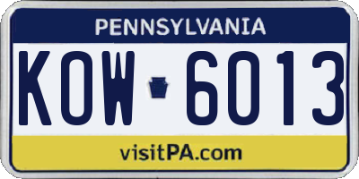 PA license plate KOW6013