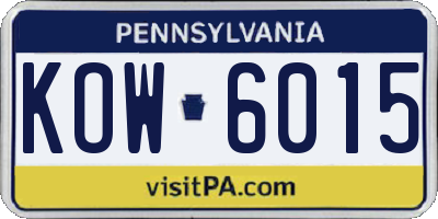 PA license plate KOW6015