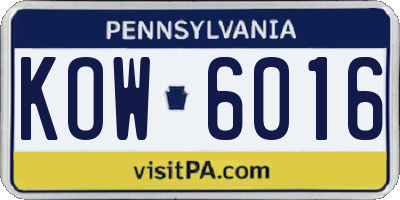 PA license plate KOW6016