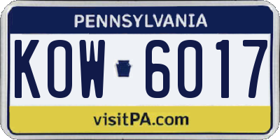 PA license plate KOW6017