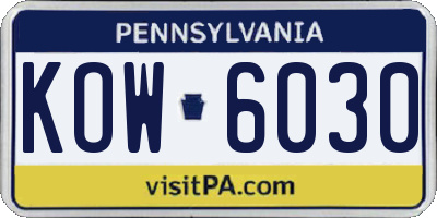 PA license plate KOW6030