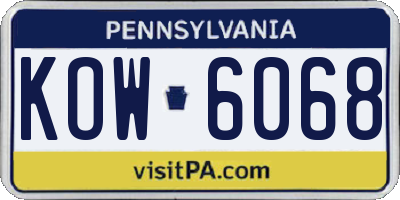 PA license plate KOW6068