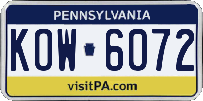 PA license plate KOW6072