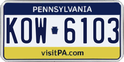 PA license plate KOW6103