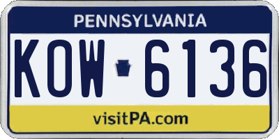 PA license plate KOW6136