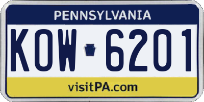 PA license plate KOW6201