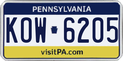 PA license plate KOW6205